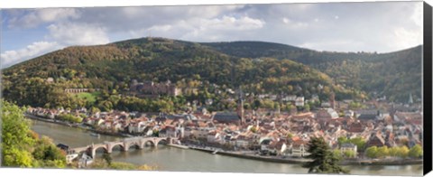 Framed Aerial view of a bridge across a river, Heidelberg, Baden-Wurttemberg, Germany Print