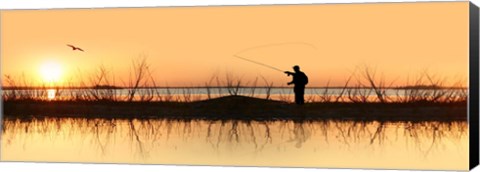 Framed Silhouette of a man fishing Print