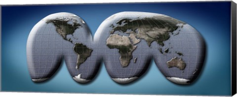 Framed Map of World from Goode&#39;s Homolosine Projection Print