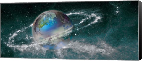 Framed Earth in star field Print