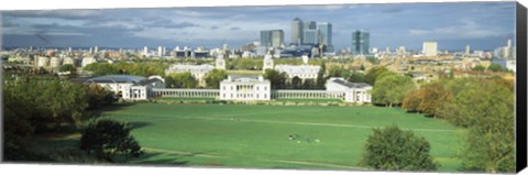Framed Aerial view of a city, Canary Wharf, Greenwich Park, Greenwich, London, England 2011 Print