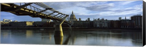 Framed Bridge across a river with a cathedral, London Millennium Footbridge, St. Paul&#39;s Cathedral, Thames River, London, England Print