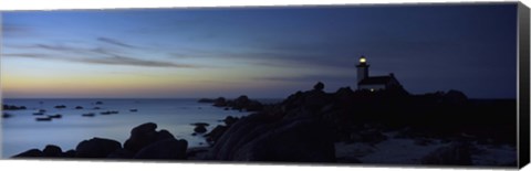 Framed Lighthouse on the coast, Pontusval Lighthouse, Brignogan-Plage, Finistere, Brittany, France Print