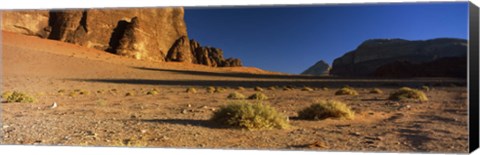 Framed Rock formations in a desert, Wadi Um Ishrin, Wadi Rum, Jordan Print