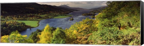 Framed Lake flowing through a forest, Loch Tummel, Pitlochry, Perthshire, Scotland Print