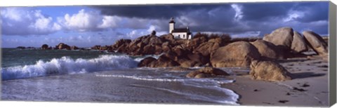 Framed Lighthouse on the coast, Pontusval Lighthouse, Brignogan, Finistere, Brittany, France Print