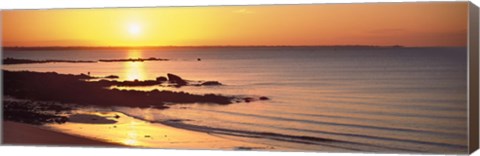 Framed Sunrise over the beach, Beg Meil, Finistere, Brittany, France Print