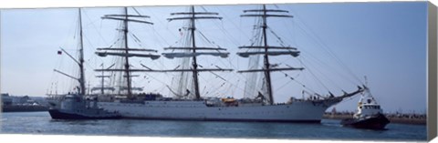 Framed Harbor maneuvers at a harbor, Rosmeur Harbour, Douarnenez, Finistere, Brittany, France Print