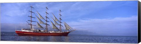 Framed Tall red ship in Baie De Douarnenez, Brittany, France Print