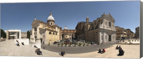 Framed Tourists sitting on steps at Piazza Porto Ripetta, Rome, Lazio, Italy Print