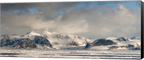 Framed Ice floes and storm clouds in the high arctic, Spitsbergen, Svalbard Islands, Norway Print