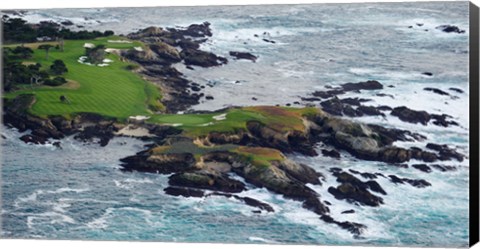 Framed Golf course on an island, Pebble Beach Golf Links, Pebble Beach, Monterey County, California, USA Print