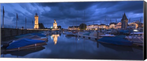 Framed Harbor at dusk, Lindau, Lake Constance, Bavaria, Germany Print