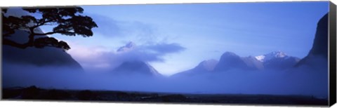 Framed Fog over mountains, Milford Sound, Fiordland National Park, South Island, New Zealand Print