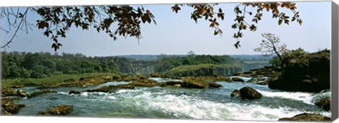 Framed Looking over the top of the Victoria Falls towards the Victoria Falls bridge, Zambia Print