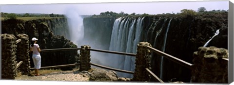 Framed Woman looking at the Victoria Falls from a viewing point, Zambia Print