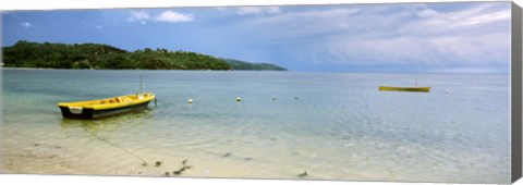 Framed Small fishing boat in the ocean, Baie Lazare, Mahe Island, Seychelles Print