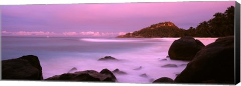 Framed Sunset over main beach on North Island, Seychelles Print