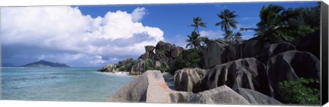 Framed Anse source d&#39;Argent beach with Praslin Island in background, La Digue Island, Seychelles Print