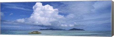 Framed View from Anse source d&#39;Argent towards Praslin Island, La Digue Island, Seychelles Print