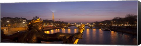 Framed Pont Alexandre III bridge with statue lit up at dusk, Seine River, Paris, Ile-De-France, France Print