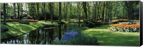 Framed Flower beds and trees in Keukenhof Gardens, Lisse, Netherlands Print