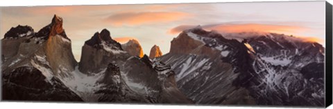 Framed Snowcapped mountain range, Paine Massif, Torres del Paine National Park, Magallanes Region, Patagonia, Chile Print