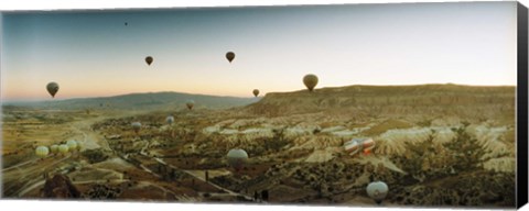 Framed Hot air balloons over a valley, Cappadocia, Central Anatolia Region, Turkey Print