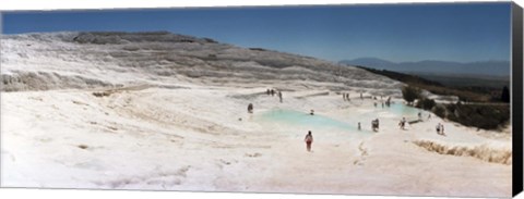 Framed Tourists enjoying the hot springs and travertine pool, Pamukkale, Denizli Province, Turkey Print