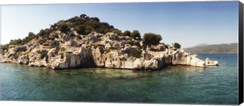 Framed Rocky island in the Mediterranean sea, Sunken City, Kekova, Antalya Province, Turkey Print