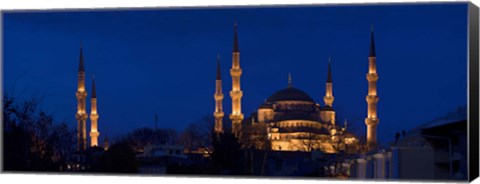 Framed Blue Mosque Lit Up at Night, Istanbul, Turkey Print