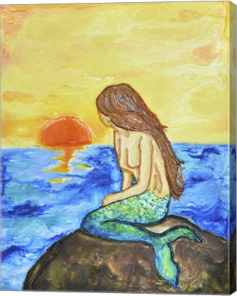 Framed Mermaid at Sunset Print