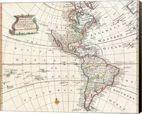 Framed 1747 Bowen Map of North America and South America Print