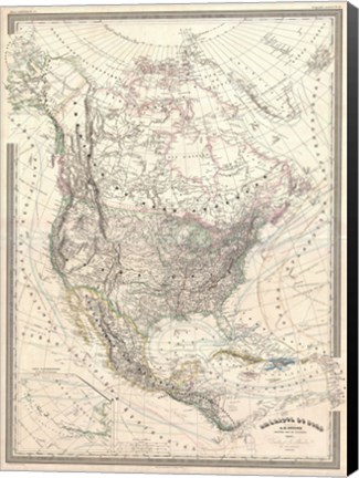 Framed 1857 Dufour Map of North America Print