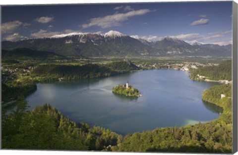 Framed High angle view of a lake, Lake Bled, Julian Alps, Bled, Gorenjska, Slovenia Print