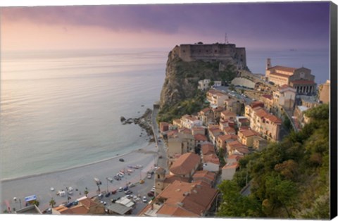 Framed High angle view of a town and a castle on a cliff, Castello Ruffo, Scilla, Calabria, Italy Print