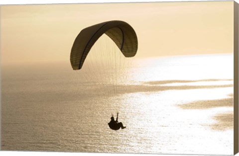 Framed Silhouette of a paraglider flying over an ocean, Pacific Ocean, San Diego, California, USA Print