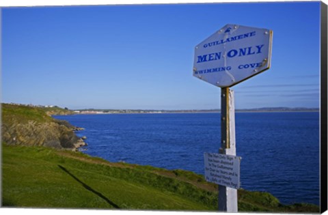 Framed Anachronistic Sign, Guillamene Swimming Cove, Tramore, County Waterford, Ireland Print