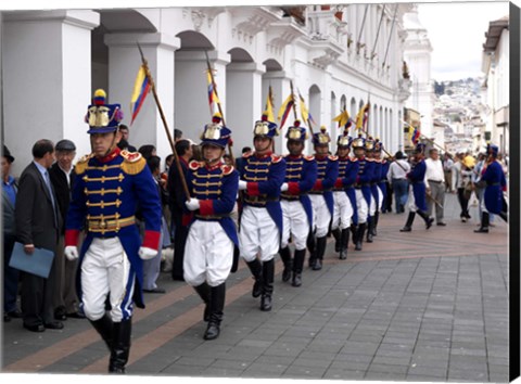 Framed Soldiers parade during changing of the guard ceremony, Plaza de La Independencia, Quito, Ecuador Print