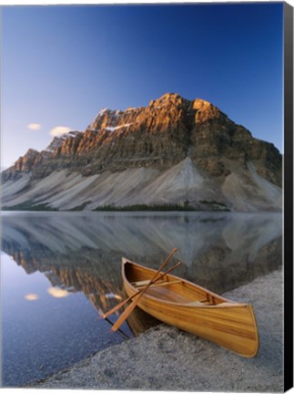Framed Canoe at the lakeside, Bow Lake, Alberta, Canada Print