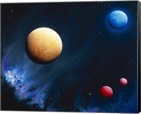 Framed Conceptualized universe with planets Print