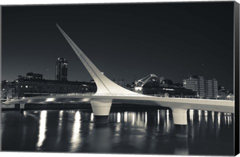 Framed Buildings with a footbridge at the port, Puente De La Mujer, Puerto Madero, Buenos Aires, Argentina Print