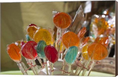 Framed Close-up of lollipops, Hippie Market, San Carlos de Bariloche, Rio Negro Province, Patagonia, Argentina Print