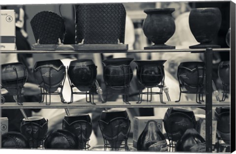 Framed Row of Mate Cups at a Market Stall in Plaza Constitucion, Montevideo, Uruguay Print