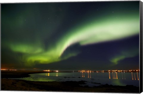 Framed Aurora Borealis in the sky, Alftanes, Reykjavik, Iceland Print