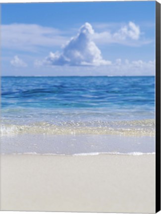 Framed Tropical beach with blue skies in background Print