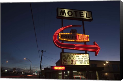 Framed Low angle view of a motel sign, Route 66, Kingman, Mohave County, Arizona, USA Print