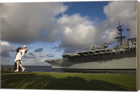 Framed Sculpture Unconditional Surrender with USS Midway aircraft carrier, San Diego, California, USA Print