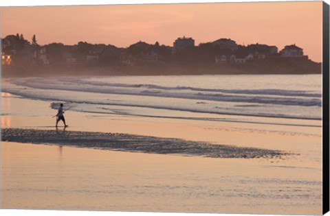 Framed Man walking on the beach, Good Harbor Beach, Gloucester, Cape Ann, Massachusetts, USA Print