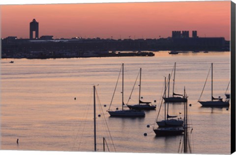 Framed Boats in the sea, Logan International Airport, Boston Harbor, Boston, Massachusetts, USA Print